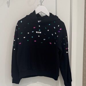 MSGM Black Hoodie with Multicolor gem accents size 10